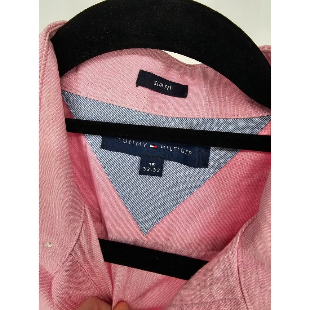 Tommy Hilfiger Mens Sz 15 32-33 Slim Fit Button Up Dress Shirt Pastel Pink - Picture 3 of 4